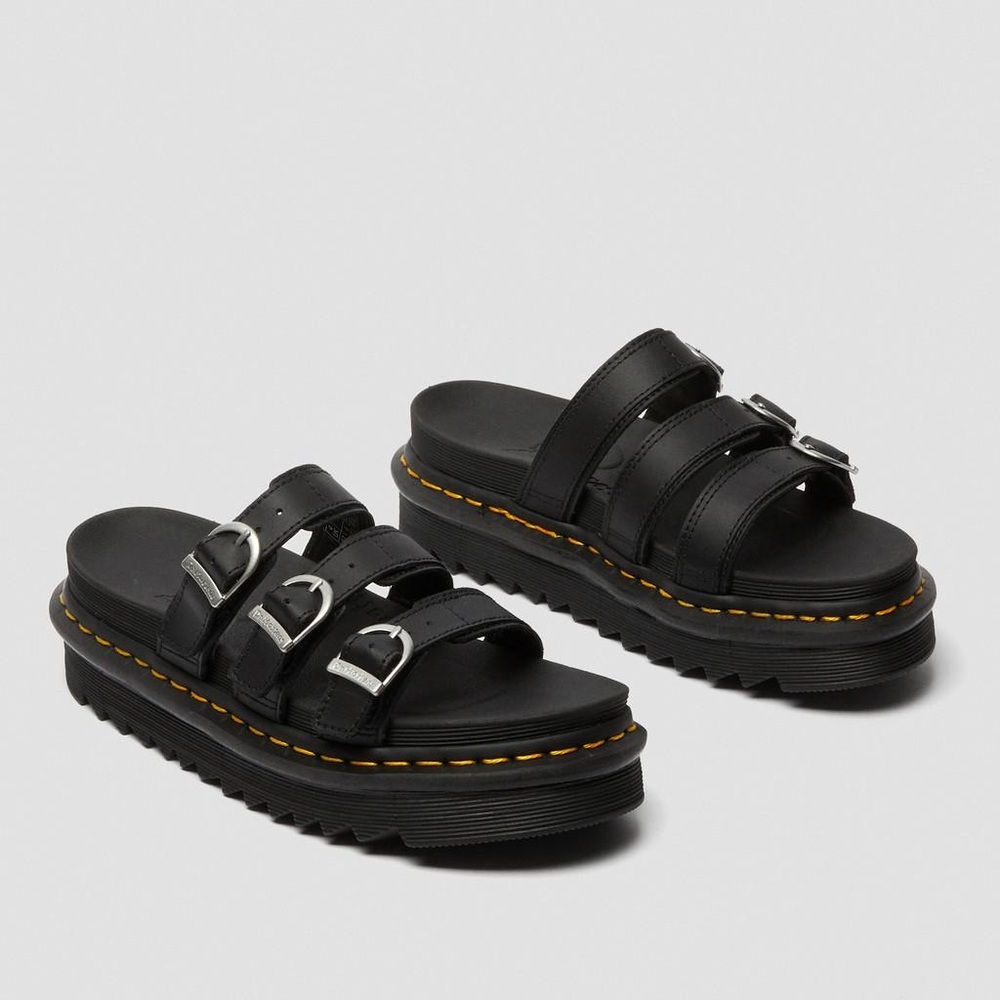 Dr. Martens Blaire Black Platform Slide / Sandals 3 Straps Womens Size 8